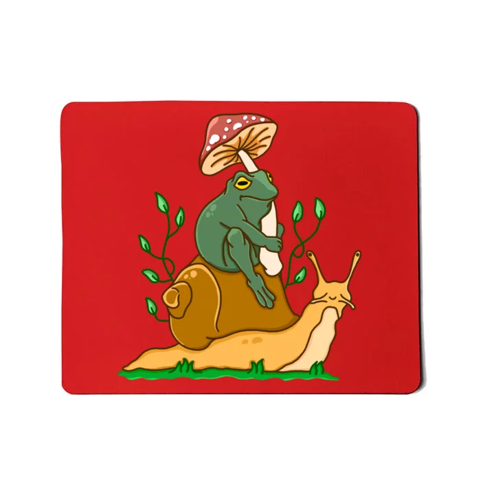 Whimsical Frog Riding Snail With Mushroom Mousepad