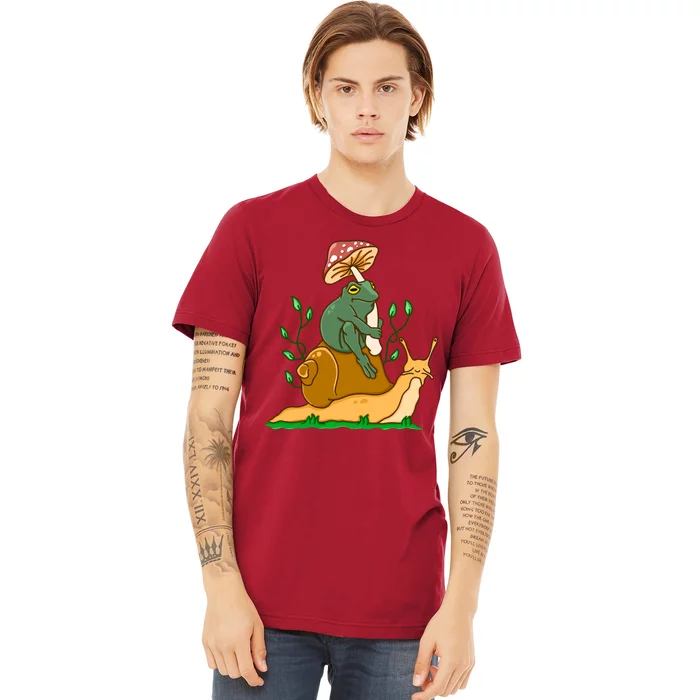 Whimsical Frog Riding Snail With Mushroom Premium T-Shirt