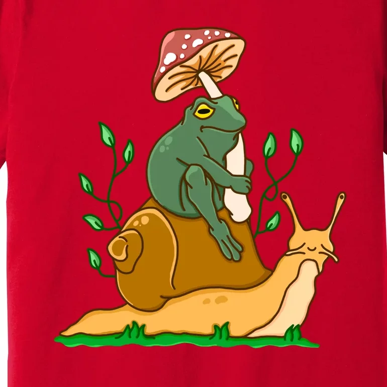 Whimsical Frog Riding Snail With Mushroom Premium T-Shirt