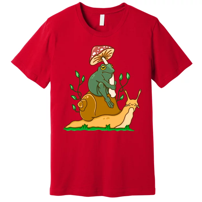 Whimsical Frog Riding Snail With Mushroom Premium T-Shirt