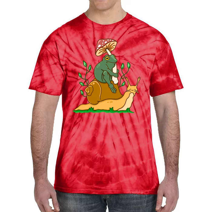 Whimsical Frog Riding Snail With Mushroom Tie-Dye T-Shirt