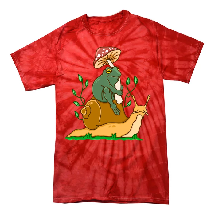 Whimsical Frog Riding Snail With Mushroom Tie-Dye T-Shirt