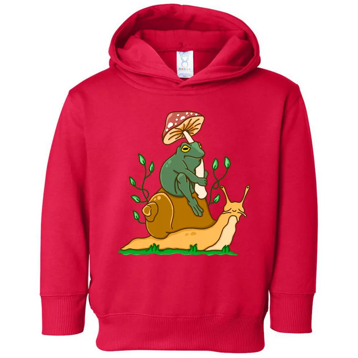 Whimsical Frog Riding Snail With Mushroom Toddler Hoodie