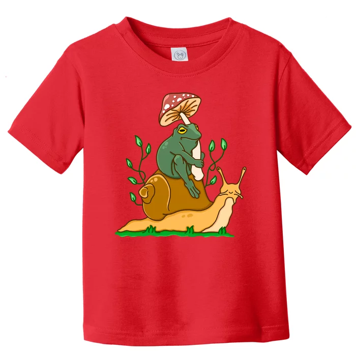 Whimsical Frog Riding Snail With Mushroom Toddler T-Shirt