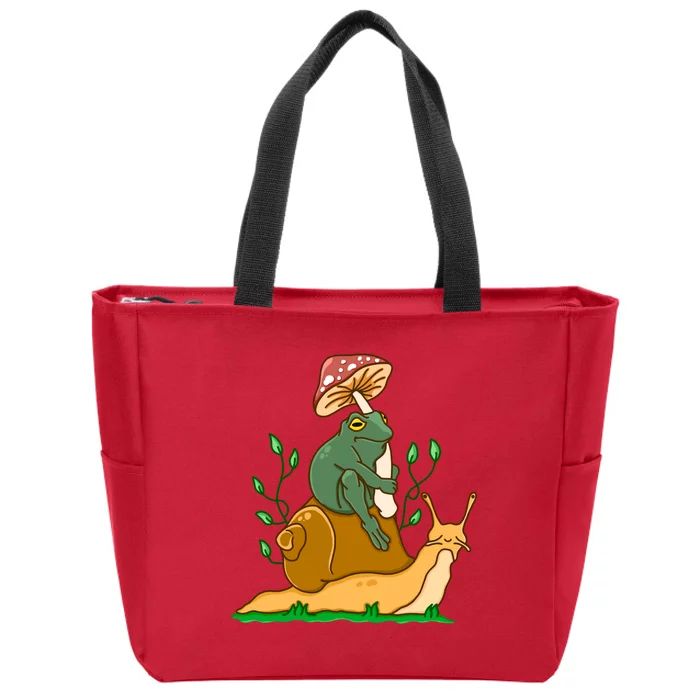 Whimsical Frog Riding Snail With Mushroom Zip Tote Bag