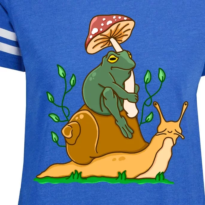 Whimsical Frog Riding Snail With Mushroom Enza Ladies Jersey Football T-Shirt