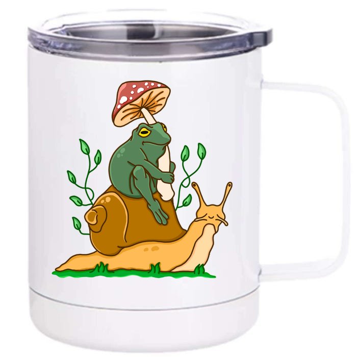 Whimsical Frog Riding Snail With Mushroom Front & Back 12oz Stainless Steel Tumbler Cup