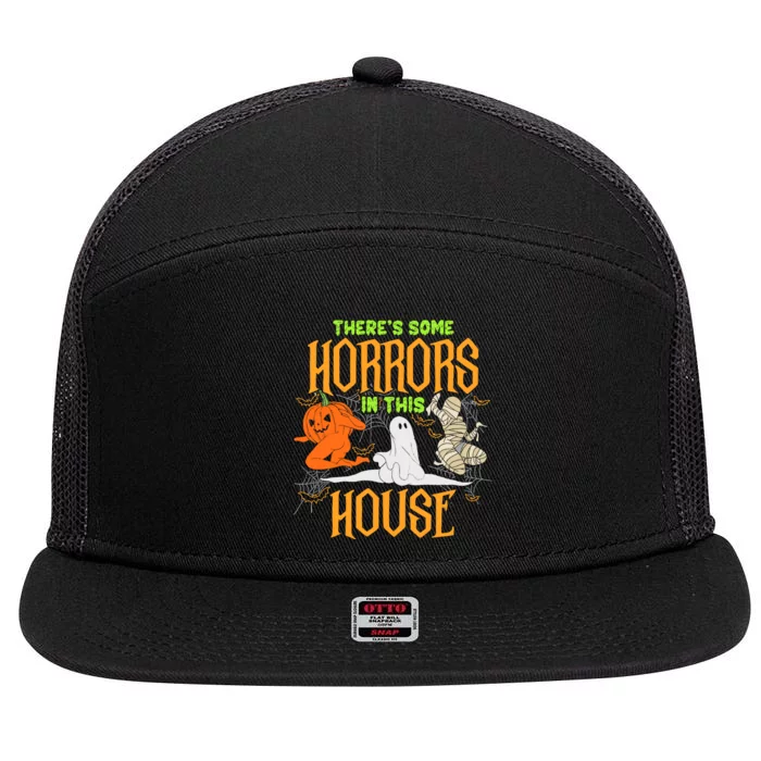 Wo Funny Spooky Halloween There’S Some Horrors In This House 7 Panel Mesh Trucker Snapback Hat