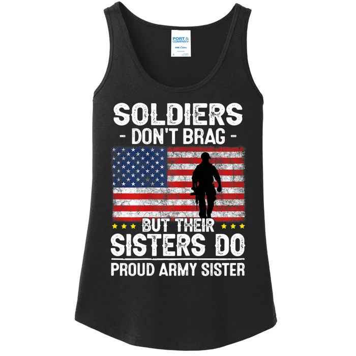 Wo Funny Soldiers Don't Brag Proud Army Sister Military Brother Ladies Essential Tank