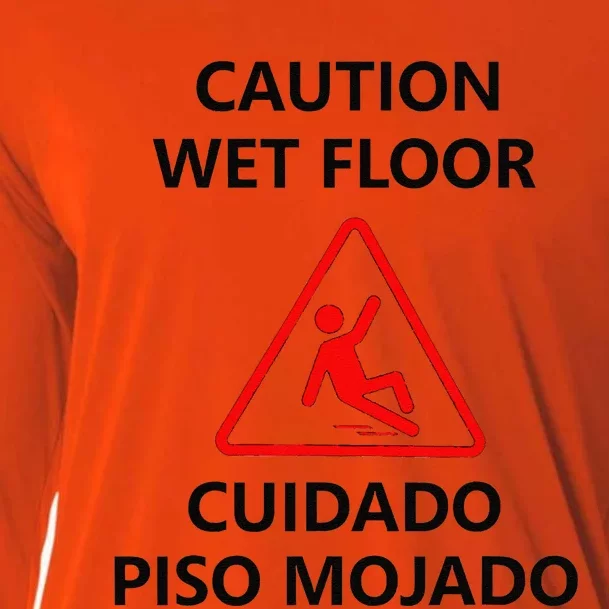 Wet Floor Sign Halloween Costume Idea Cooling Performance Long Sleeve Crew