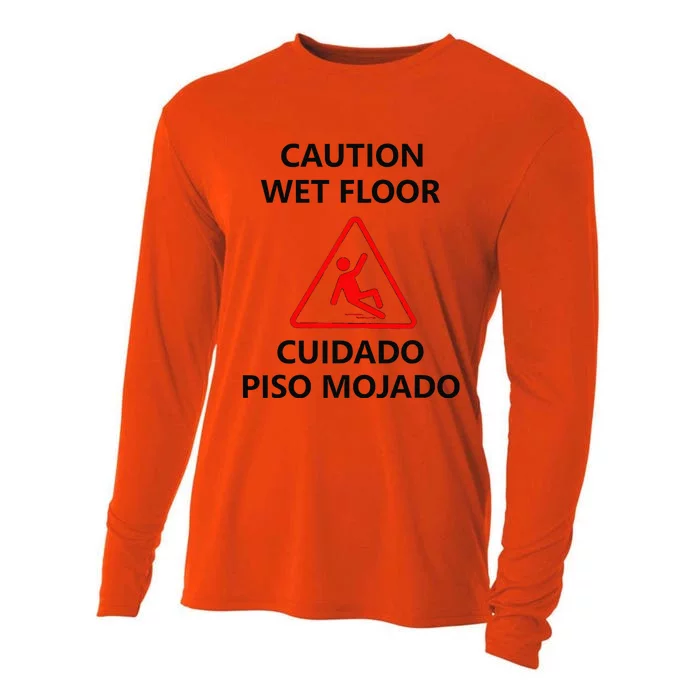 Wet Floor Sign Halloween Costume Idea Cooling Performance Long Sleeve Crew