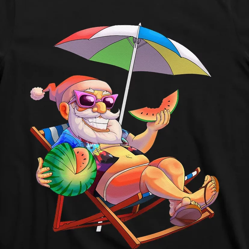 Watermelon Funny Santa Christmas In July Hawaiian Xmas T-Shirt