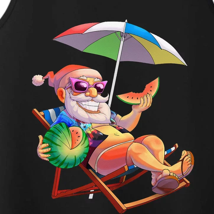 Watermelon Funny Santa Christmas In July Hawaiian Xmas Performance Tank