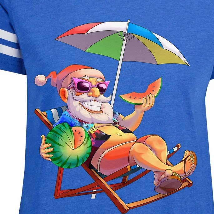 Watermelon Funny Santa Christmas In July Hawaiian Xmas Enza Ladies Jersey Football T-Shirt