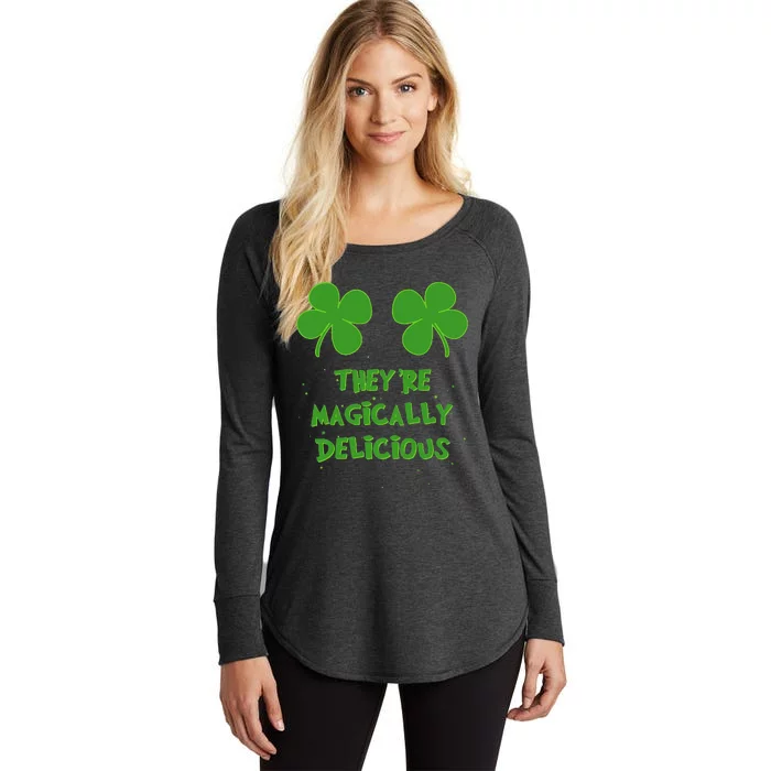 Womens Funny Shamrock Boobs Saint St. Patrick's Paddys Day Irish Women's Perfect Tri Tunic Long Sleeve Shirt