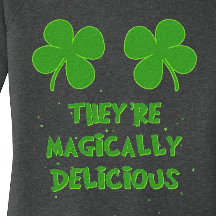 Womens Funny Shamrock Boobs Saint St. Patrick's Paddys Day Irish Women's Perfect Tri Tunic Long Sleeve Shirt