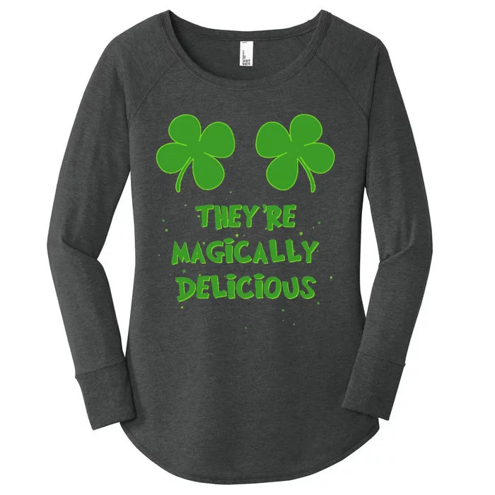 Womens Funny Shamrock Boobs Saint St. Patrick's Paddys Day Irish Women's Perfect Tri Tunic Long Sleeve Shirt