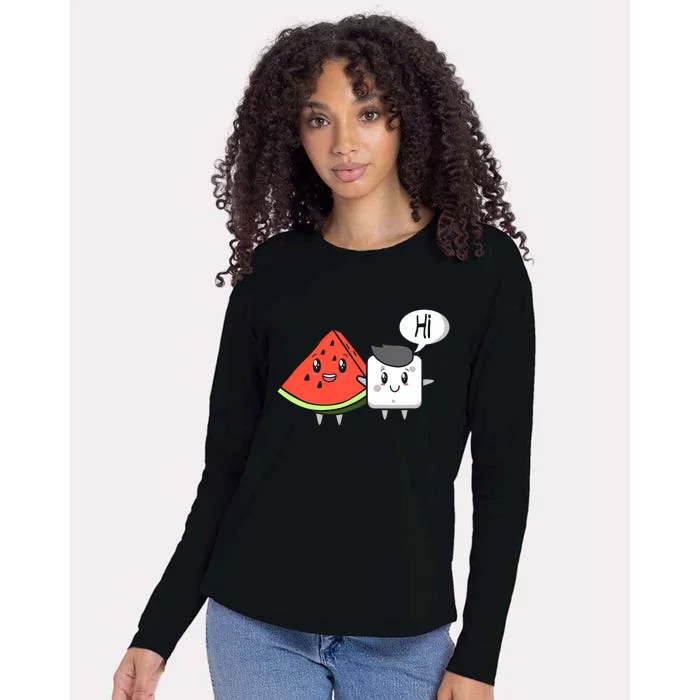 Watermelon Fruit Sugar Hi Funny Saying Quote Tropical Fruit Womens Cotton Relaxed Long Sleeve T-Shirt