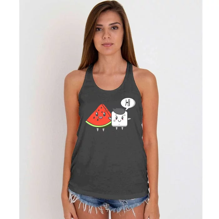 Watermelon Fruit Sugar Hi Funny Saying Quote Tropical Fruit Women's Knotted Racerback Tank