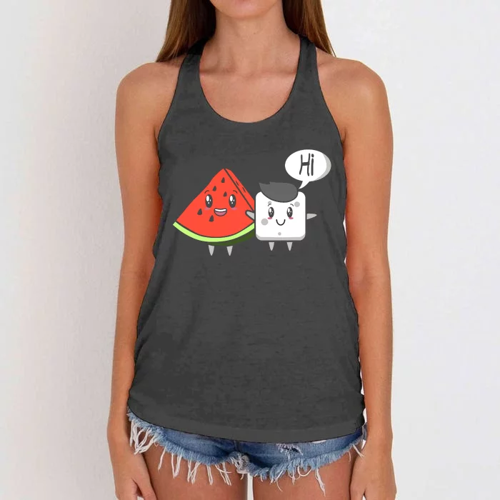 Watermelon Fruit Sugar Hi Funny Saying Quote Tropical Fruit Women's Knotted Racerback Tank