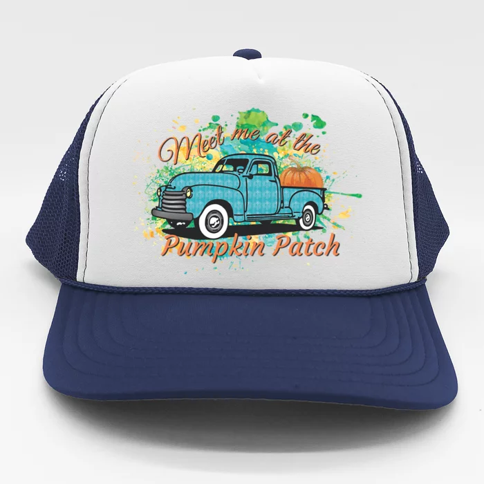 Watercolor Farm Truck Meet Me At The Pumpkin Patch Gift Trucker Hat