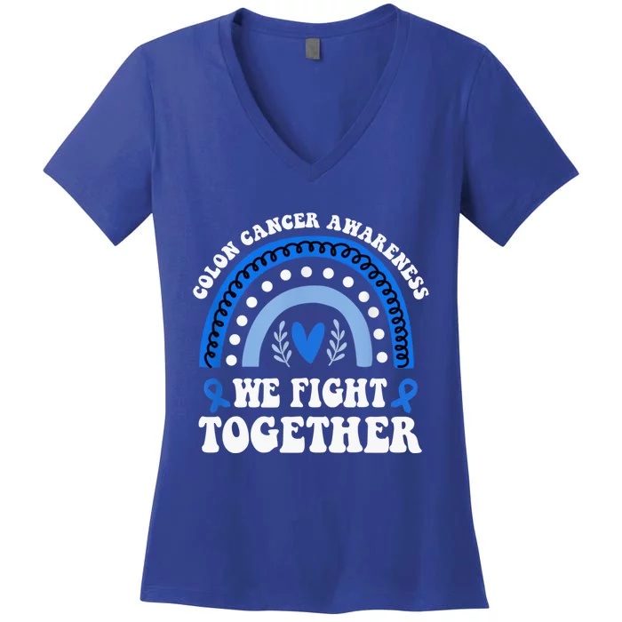 We Fights Together Rainbow Retro Colon Cancer Awareness Gift Women's V-Neck T-Shirt