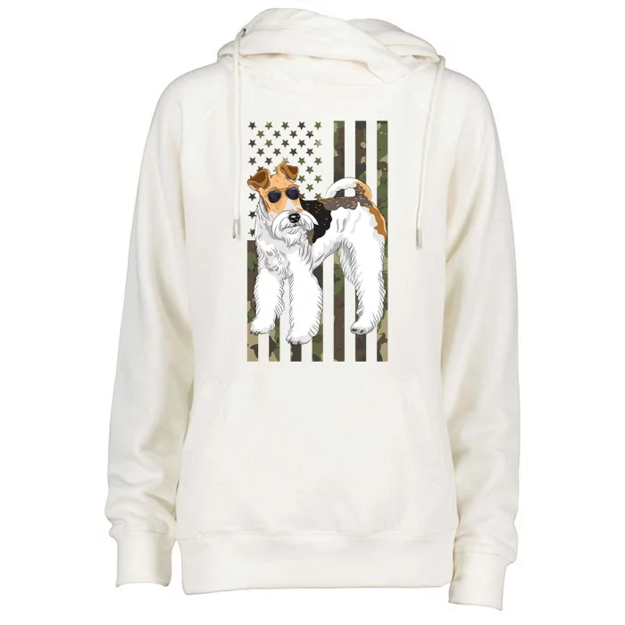 Wire Fox Terrier Wirefox Terrier Dad Camo Usa Flag Funny Gift Womens Funnel Neck Pullover Hood