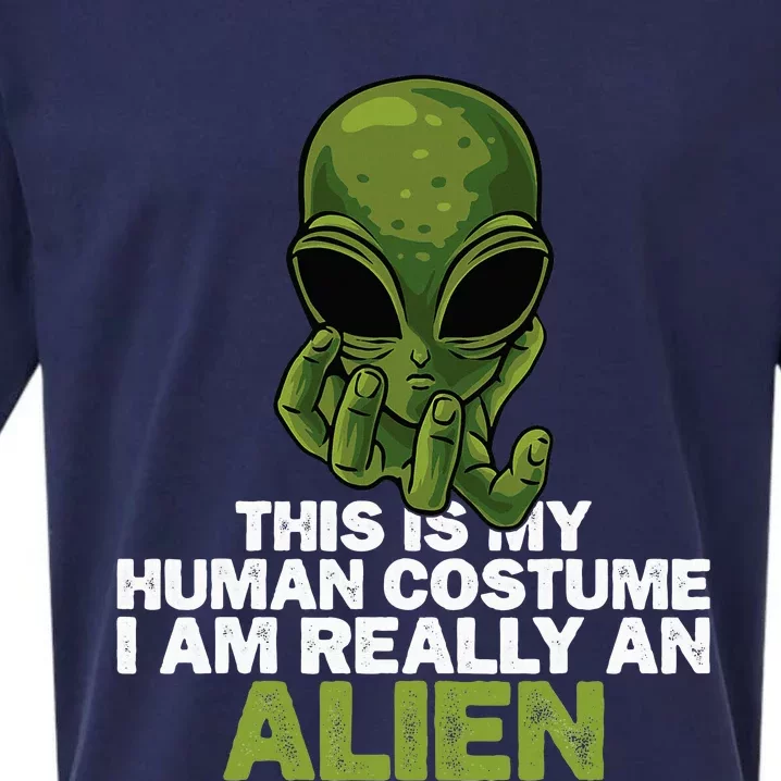 Weird Funny This Is My Human Costume IM Really An Alien Sueded Cloud Jersey T-Shirt