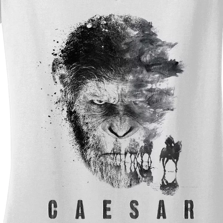 War For The Planet Of The Apes Monochrome Caesar & Riders Women's V-Neck T-Shirt