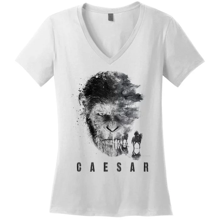 War For The Planet Of The Apes Monochrome Caesar & Riders Women's V-Neck T-Shirt