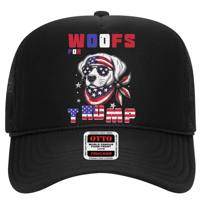 Woofs For Trump 2024 Dogs Republican Elections President Fun High Crown Mesh Trucker Hat