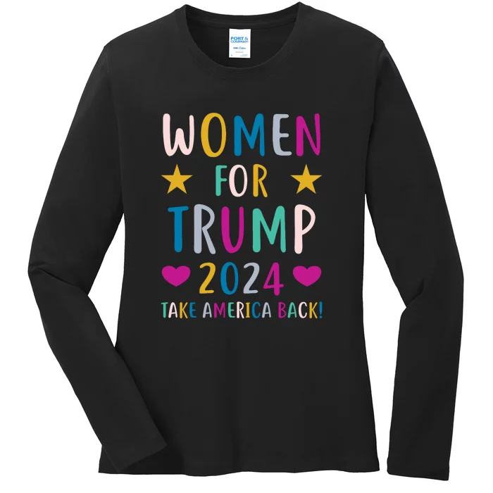 Women For Trump 2024 Take America Back Colorful Ladies Long Sleeve Shirt