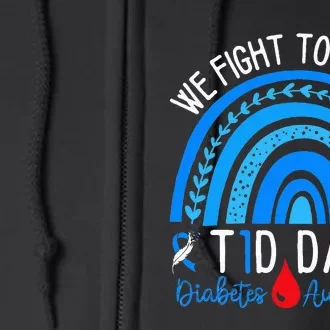 We Fight Together T1D Dad Diabetes Awareness Blue Rainbow Full Zip Hoodie