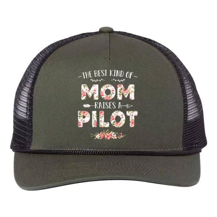 Wo Floral The Best Kind Of Mom Raises A Pilot Cute Mother's Day Retro Rope Trucker Hat Cap