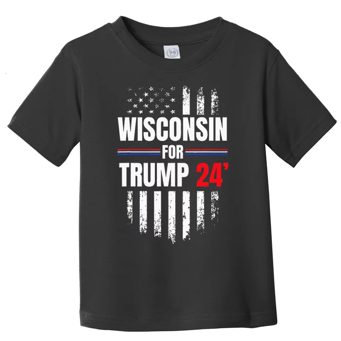 Wisconsin For Trump 2024 American Flag Toddler T-Shirt