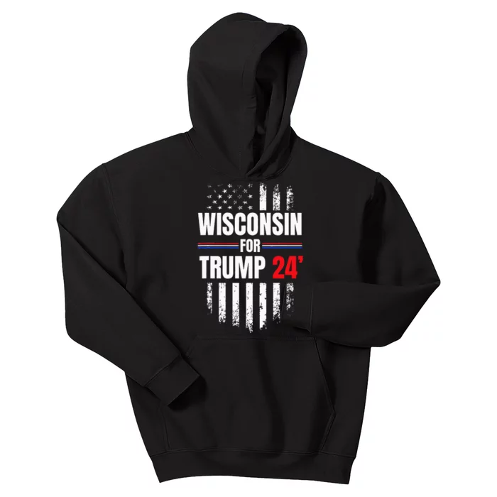 Wisconsin For Trump 2024 American Flag Kids Hoodie