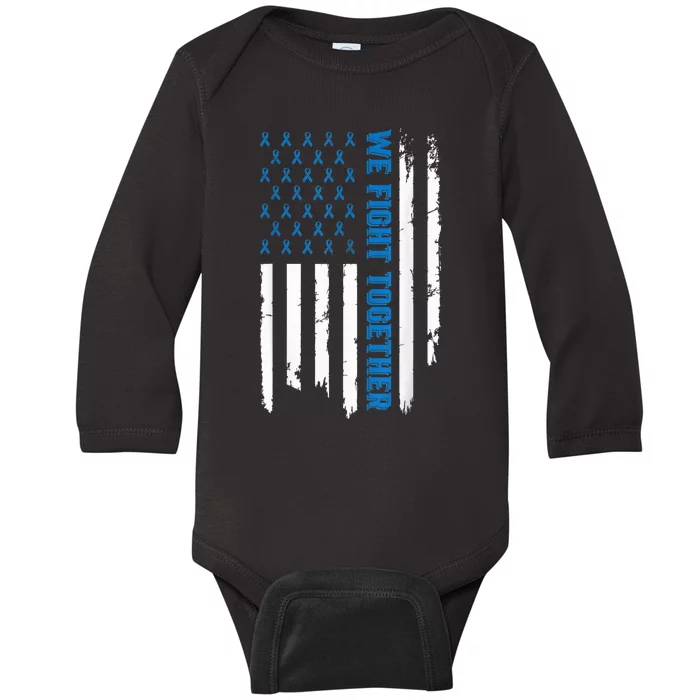 We Fight Together USA Flag Ribbon Colorectal Cancer Baby Long Sleeve Bodysuit