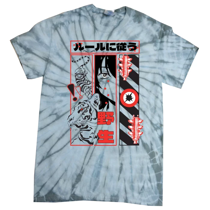 Wild, Follow The Rules Japanese Text With Tiger And Anime Girl Tie-Dye T-Shirt