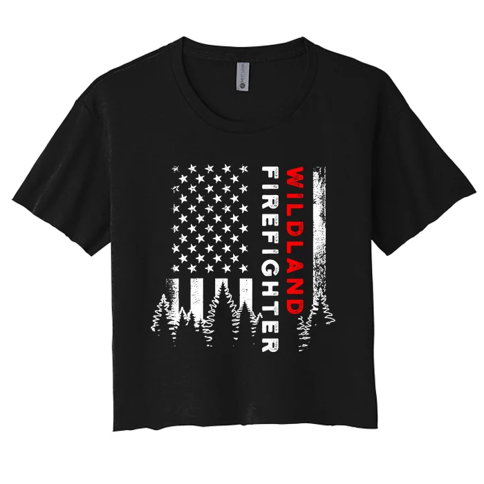 Wildland Firefighter Us Flag Fire Women's Crop Top Tee