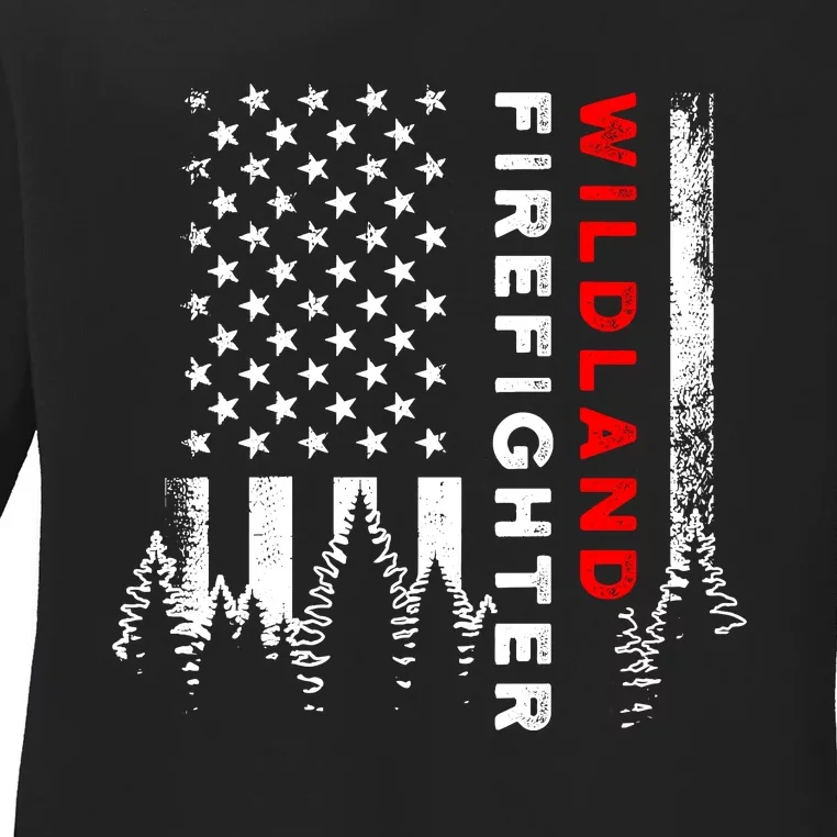 Wildland Firefighter Us Flag Fire Ladies Long Sleeve Shirt