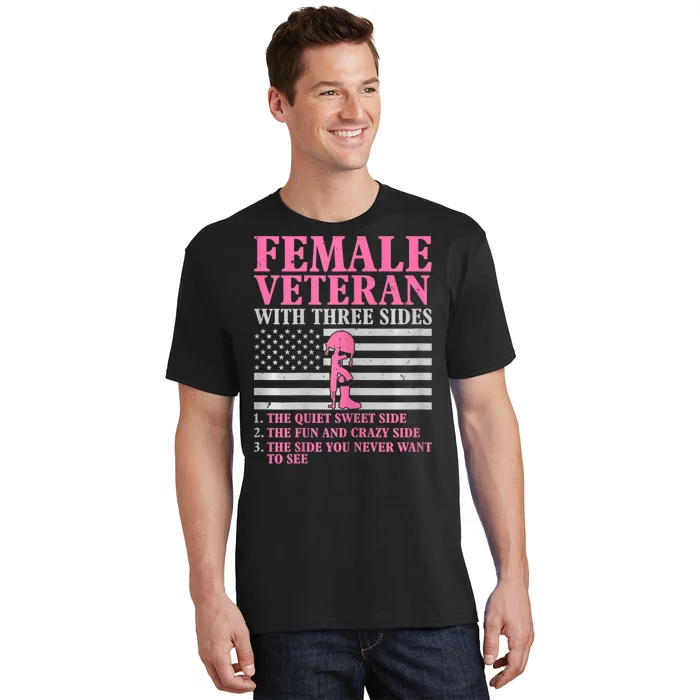 Womens Female Veteran With Three Sides Women Veteran Mother Grandma T-Shirt