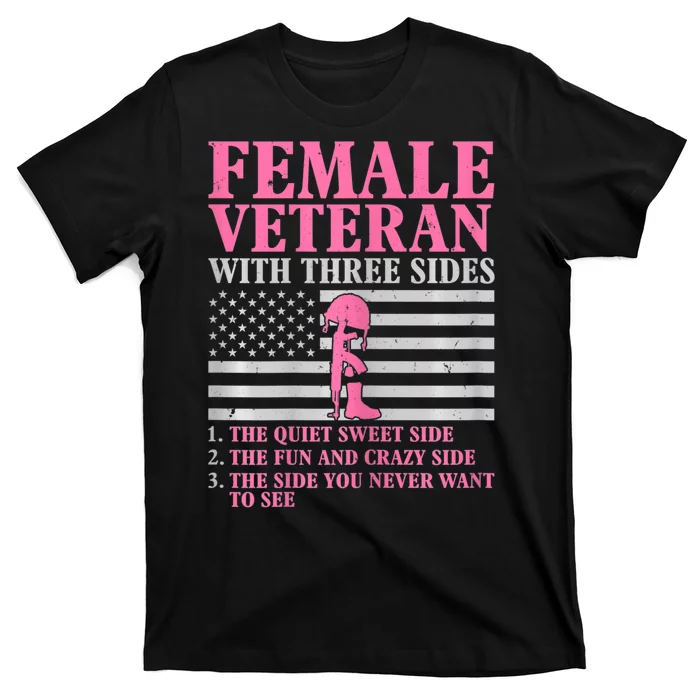 Womens Female Veteran With Three Sides Women Veteran Mother Grandma T-Shirt