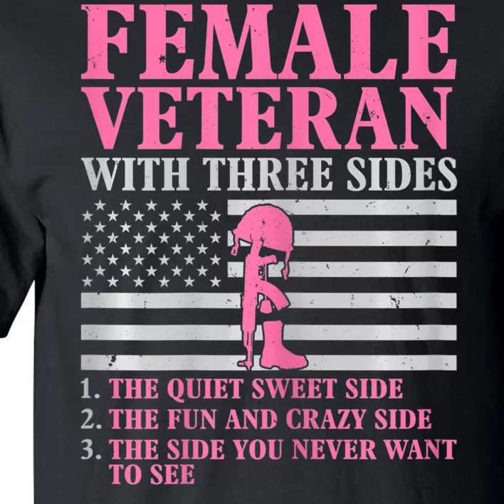 Womens Female Veteran With Three Sides Women Veteran Mother Grandma Tall T-Shirt