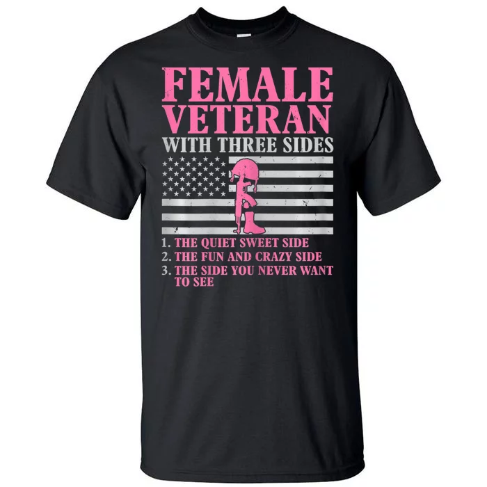 Womens Female Veteran With Three Sides Women Veteran Mother Grandma Tall T-Shirt