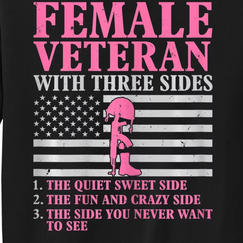 Womens Female Veteran With Three Sides Women Veteran Mother Grandma Tall Sweatshirt