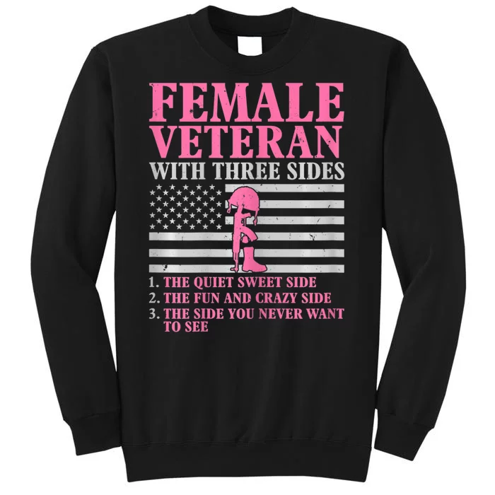 Womens Female Veteran With Three Sides Women Veteran Mother Grandma Tall Sweatshirt