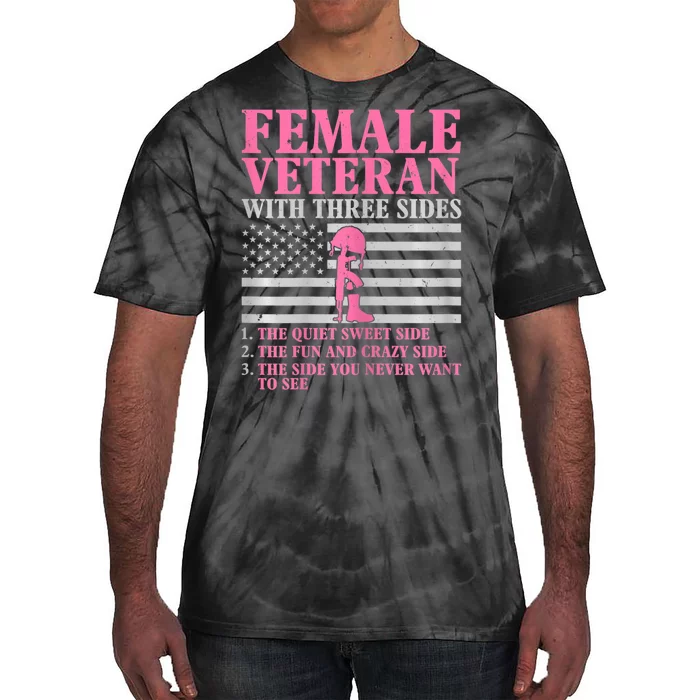 Womens Female Veteran With Three Sides Women Veteran Mother Grandma Tie-Dye T-Shirt