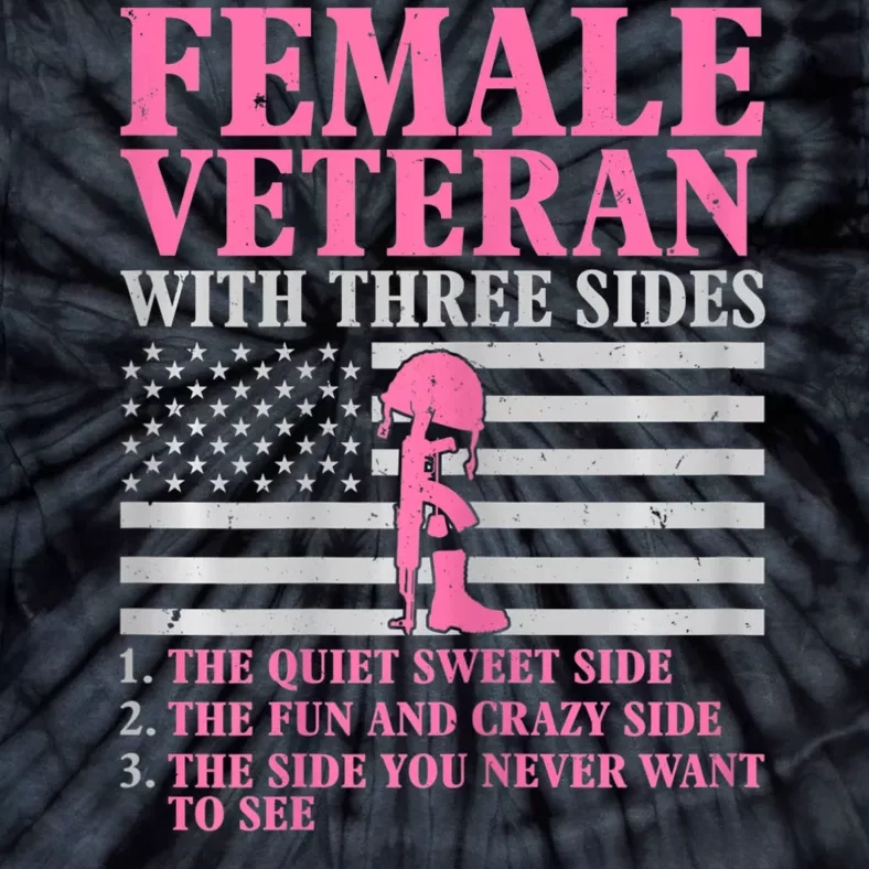 Womens Female Veteran With Three Sides Women Veteran Mother Grandma Tie-Dye T-Shirt