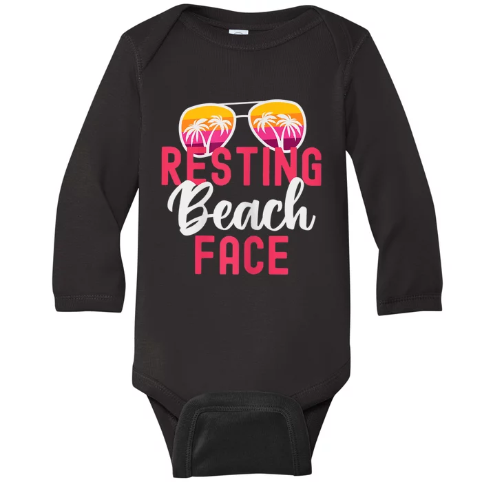 Womens Funny Vacation Girls Trip Girls Weekend Resting Beach Face Baby Long Sleeve Bodysuit