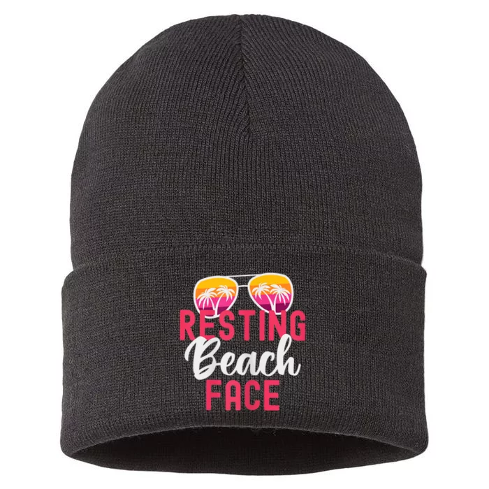 Womens Funny Vacation Girls Trip Girls Weekend Resting Beach Face Sustainable Knit Beanie